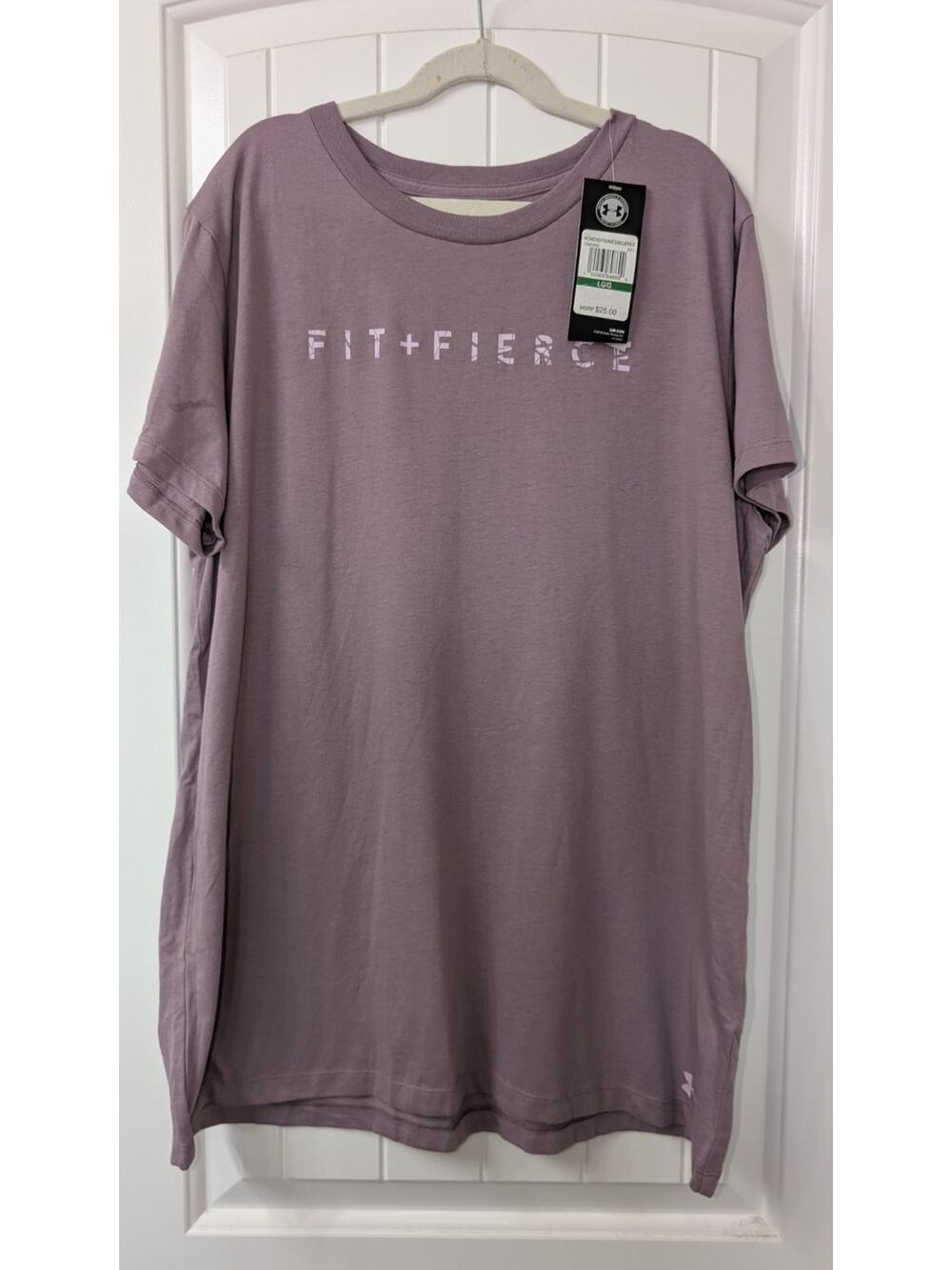 Under Armour Women's Purple Fit+Fierce Logo Graphic Crew Neck Tee L